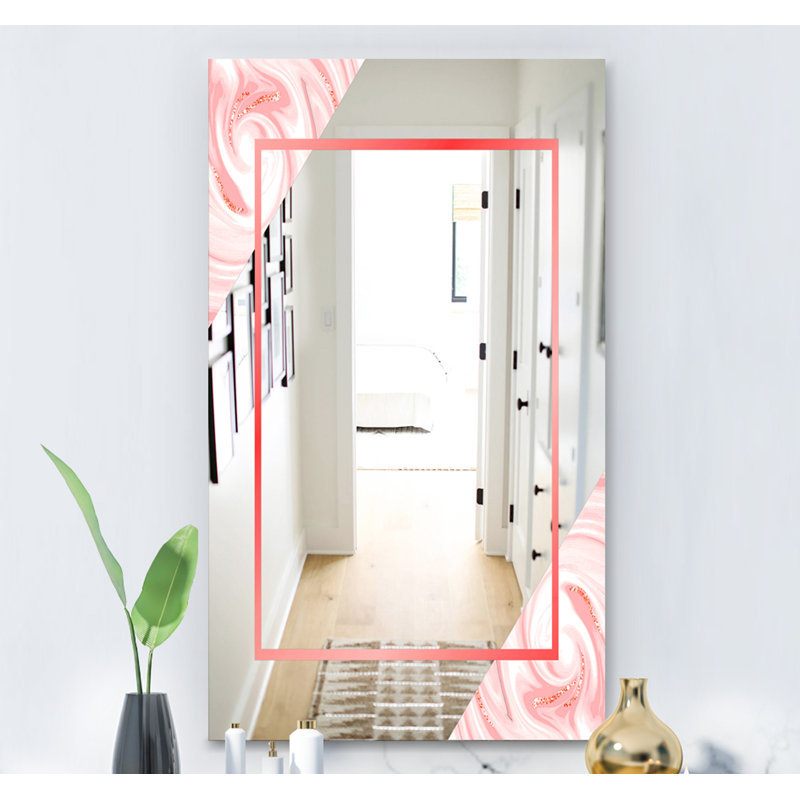Miroir d'appoint Mid-Century, H 24 po x l 32 po, Blanc / rouge clair