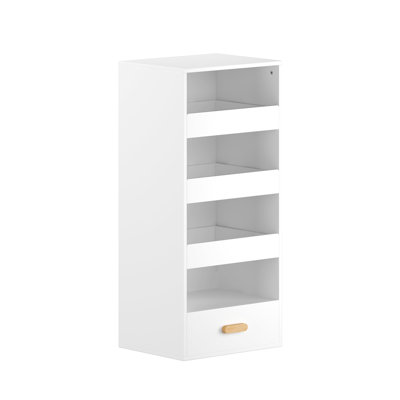 4-Tier Freestanding Bookshelf with 3 Sliding Drawers and 1 Bottom Drawer