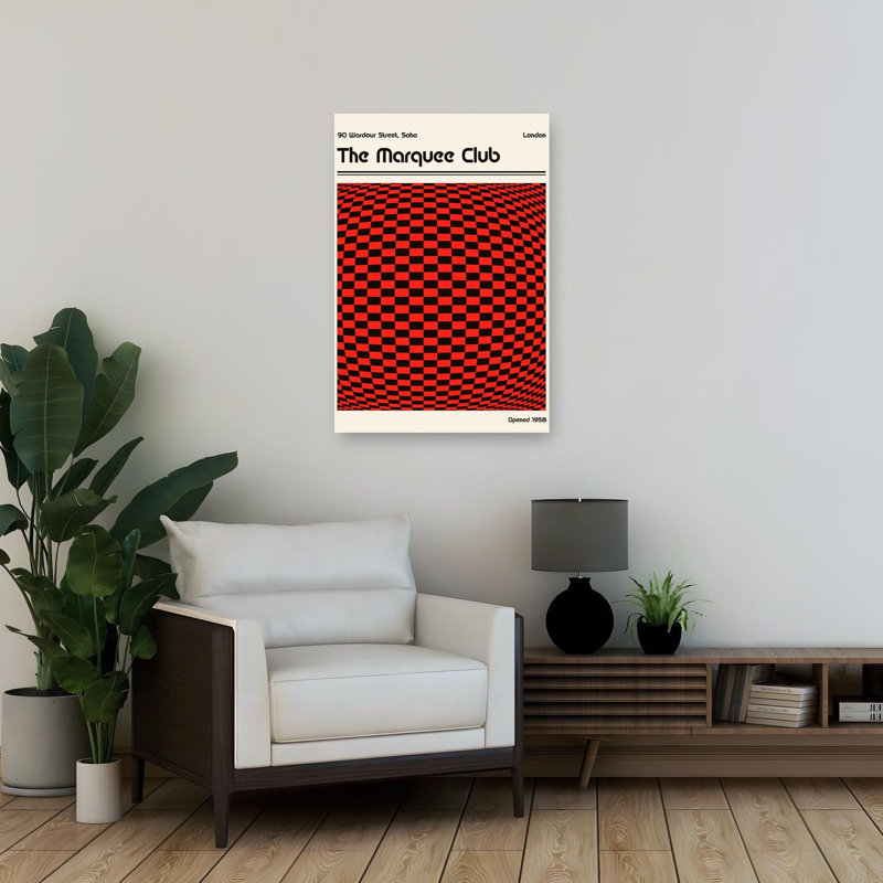 Warped Red Black Checkers Abstract Contemporary Architecture Wall Art Print, 91.44cm H x 60.96cm W
