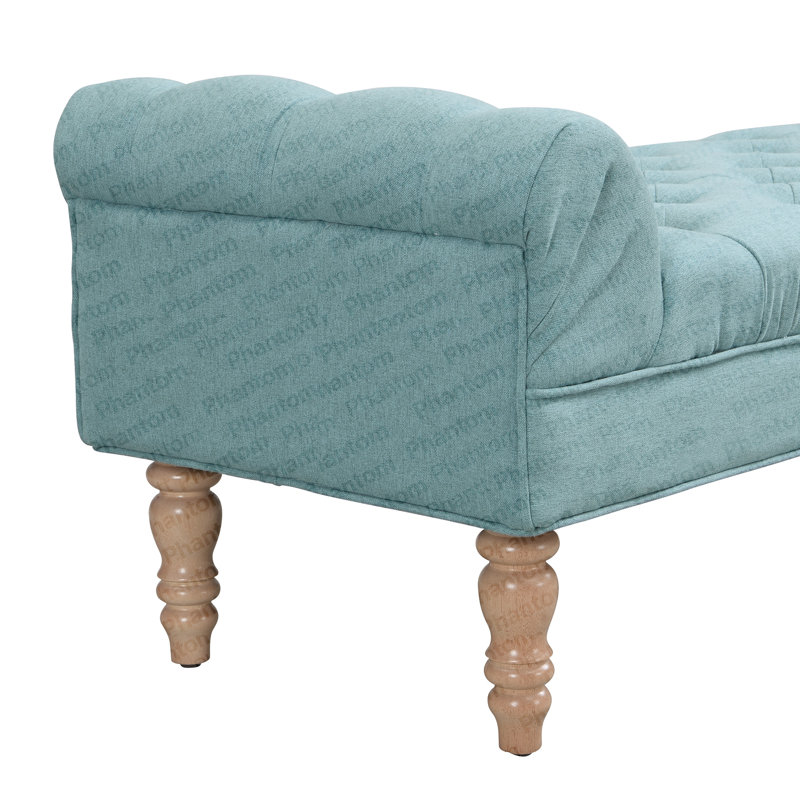 Button-Tufted End Of Bed Bench,Large Upholstered Ottoman,Foot Rest With Legs,Footstool With Rolled Arms,Upholstered Fabric Bench,Indoor Bench For Bedroom,Living Room,Entryway,Dusty Teal
