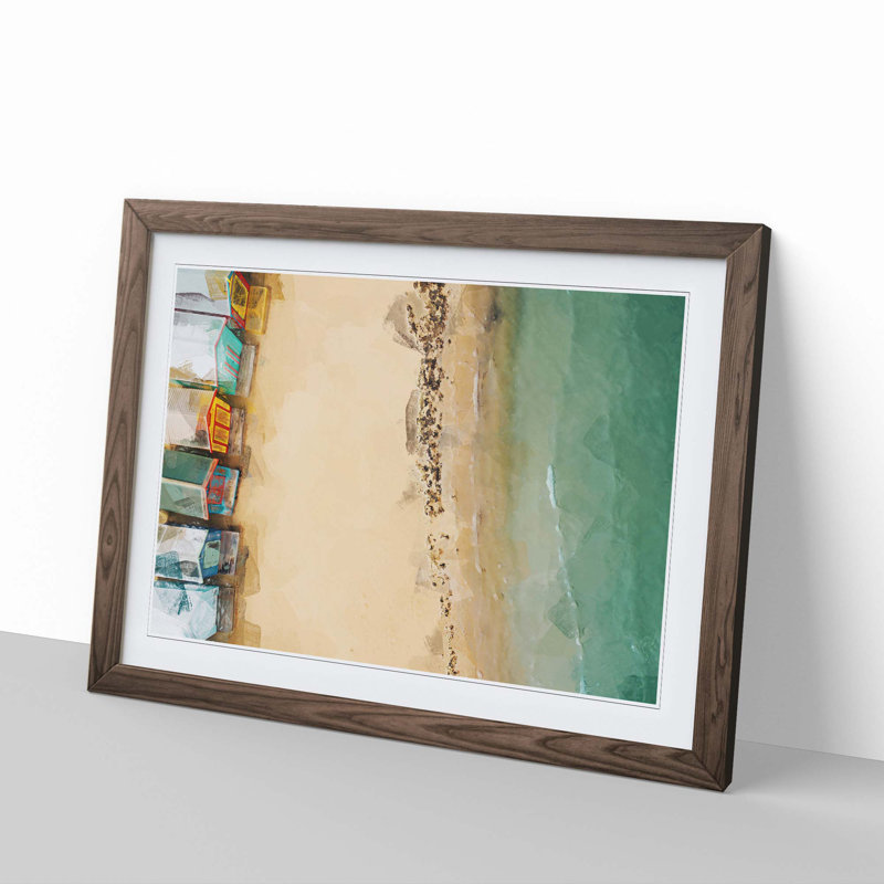 Beach Huts on Brighton Beach in Abstract - Picture Frame Photograph Print, Walnut Framed, 62cm H x 87cm W x 2cm D
