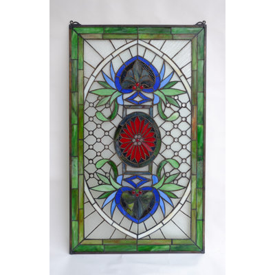 20" x 34" Decorative Jeweled Handcrafted stained glass panel