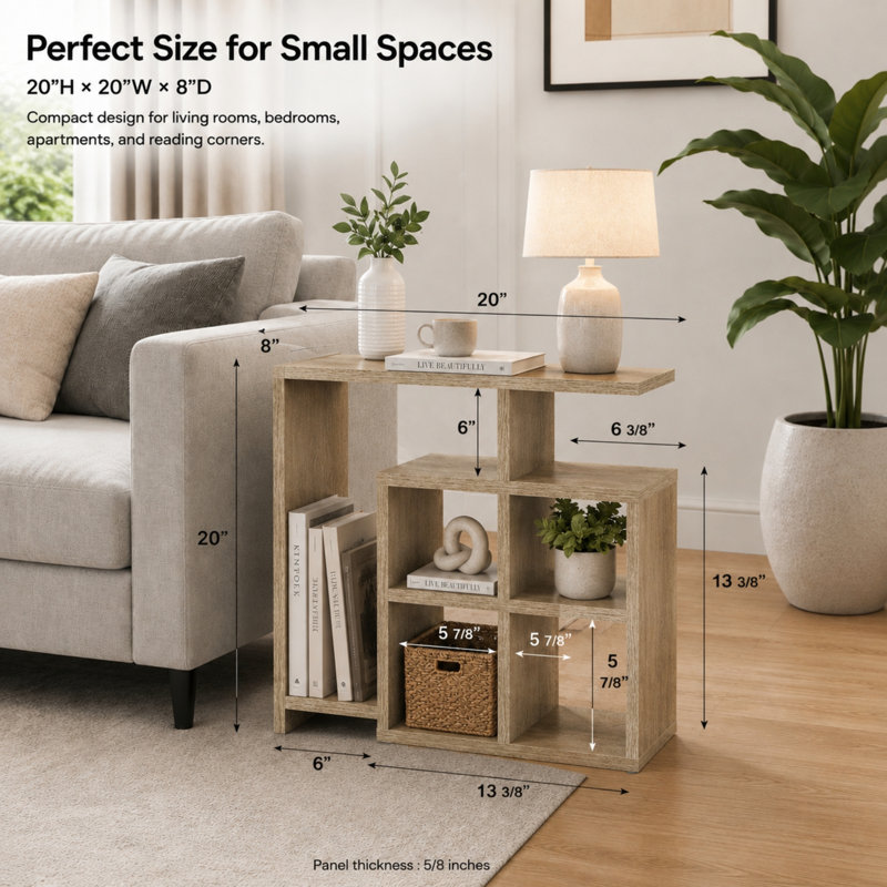 Table de bout moderne avec étagère de rangement à cubes ouverts, petite table d'appoint et présentoir de bibliothèque, Chêne