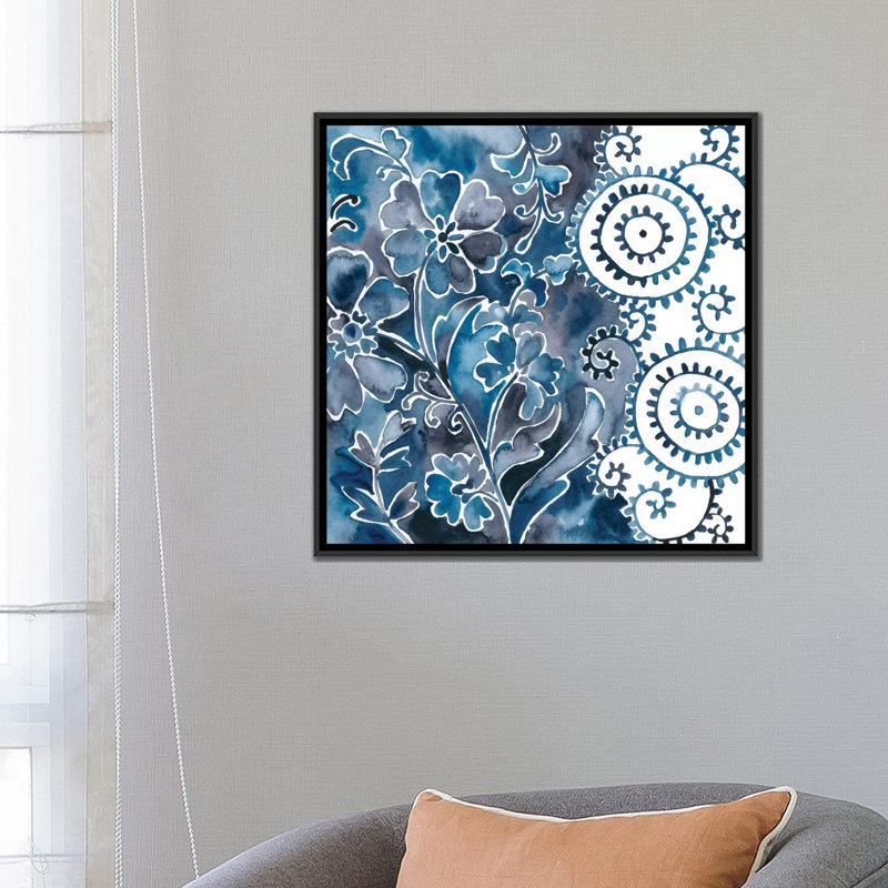 « cobalt jardin ii », reproduction d’impression sur toile, H 18 po x l 18 po x P 1,5 po, Toile avec cadre noir, Pas de tapis