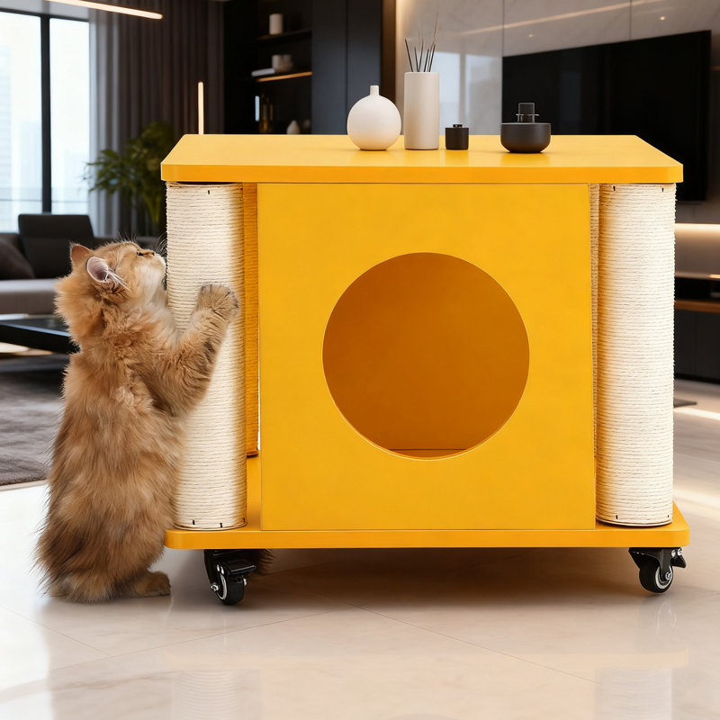Cat Litter Box Enclosure with Scratching Post,Modern Pet Furniture,Multi-Functional End Table for Pets