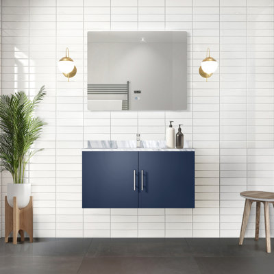 Meuble-lavabo bleu marine 36 po L x P 22 po et miroir à DEL - Option de rangement suffisante Méthode d'installation rapide Espace abondant entièrement assemblé