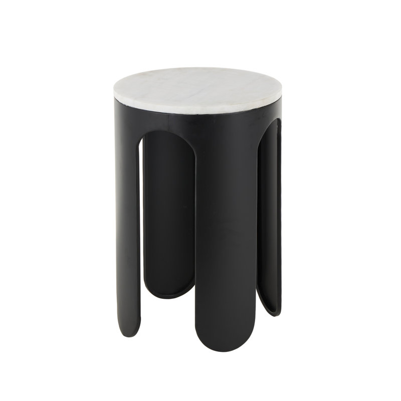 Vesel Cole And Grey Metal Round Side End Accent Table With Marble Tabletop