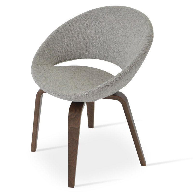 Crescent Plywood 17'' H Upholstered Metal Dining Chair, Camira Wool Silver, Walnut