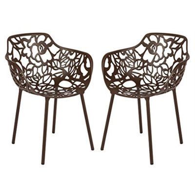 Rabia Patio Armchair – Floral Cutout Aluminum Stackable Dining Chair, UV Protected, Rust-Resistant, Indoor & Outdoor Use, Fully Assembled