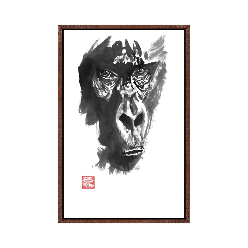 Gorilla by Péchane - Print on Canvas, Classic Brown Wood Framed, 101.6 cm H x 66.04 cm W