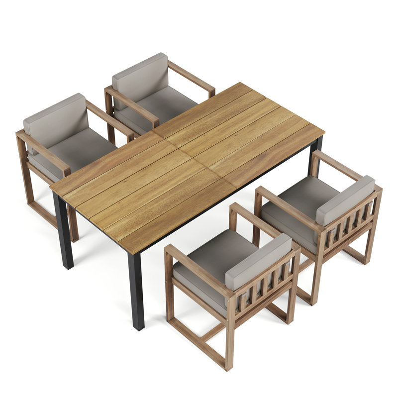 Ensemble de 5 tables et chaises de patio, Brun clair / gris clair