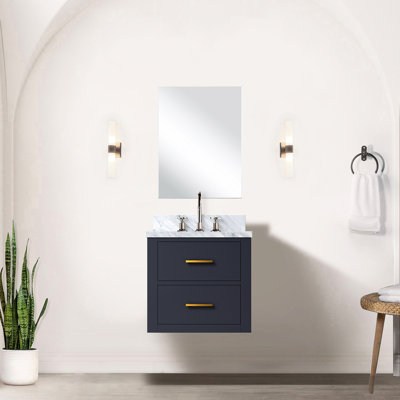 18 po Miroir inclus avec meuble-lavabo bleu avec comptoir en acrylique - fermeture en douceur et panneaux de contreplaqué