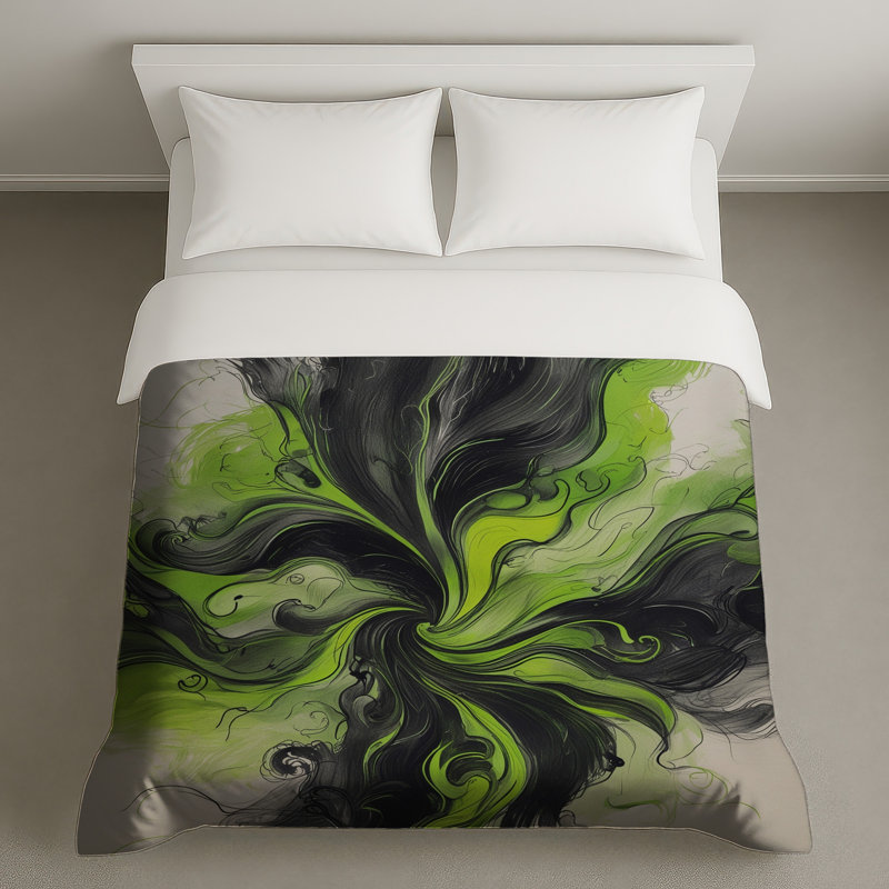Housses de couette tourbillonnantes à motif abstrait vert, Grand lit