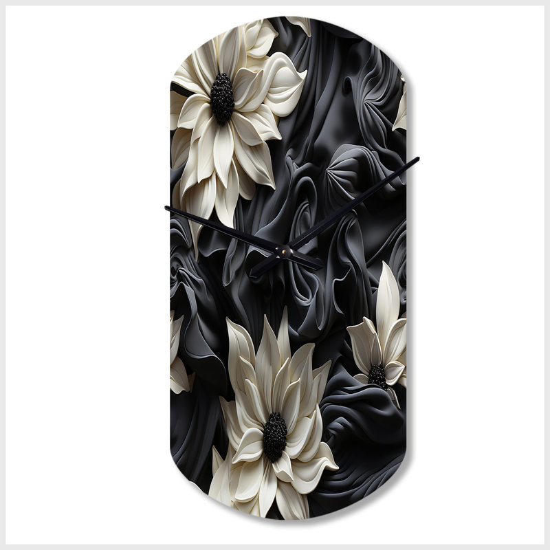 Symphonie blanche et grise des jardins de pétales - horloge florale asymétrique en métal, horloge cylindrique blanche, Petit