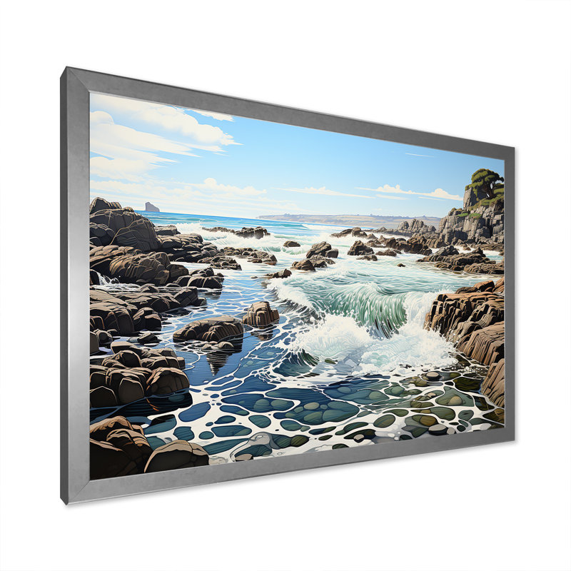 Paysage de plage sauvage I - reproduction sur toile, Cadre simple argenté, H 12 po x l 20 po x P 1 po