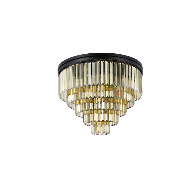 Yazmin Crystal Flush Mount, Matte Black, Smoky