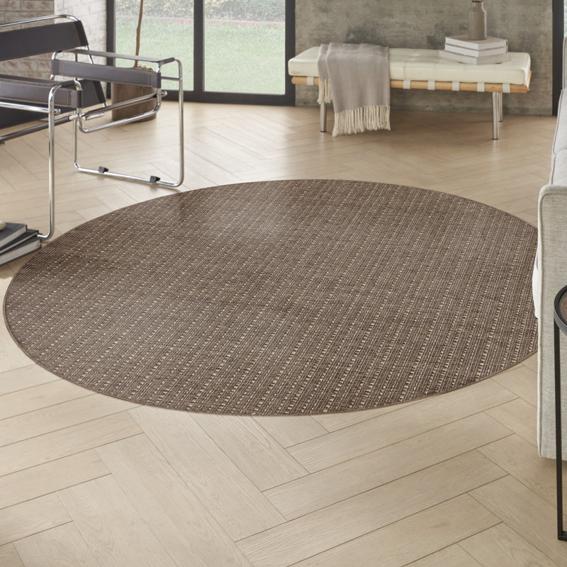 Tulum Striped Indoor/Outdoor Area Rug, Round 8', Brown