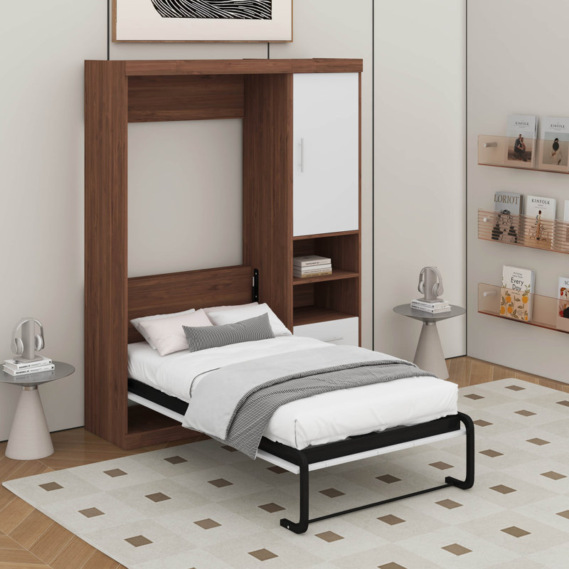 Lit escamotable simple avec armoire, Lit simple, Blanc