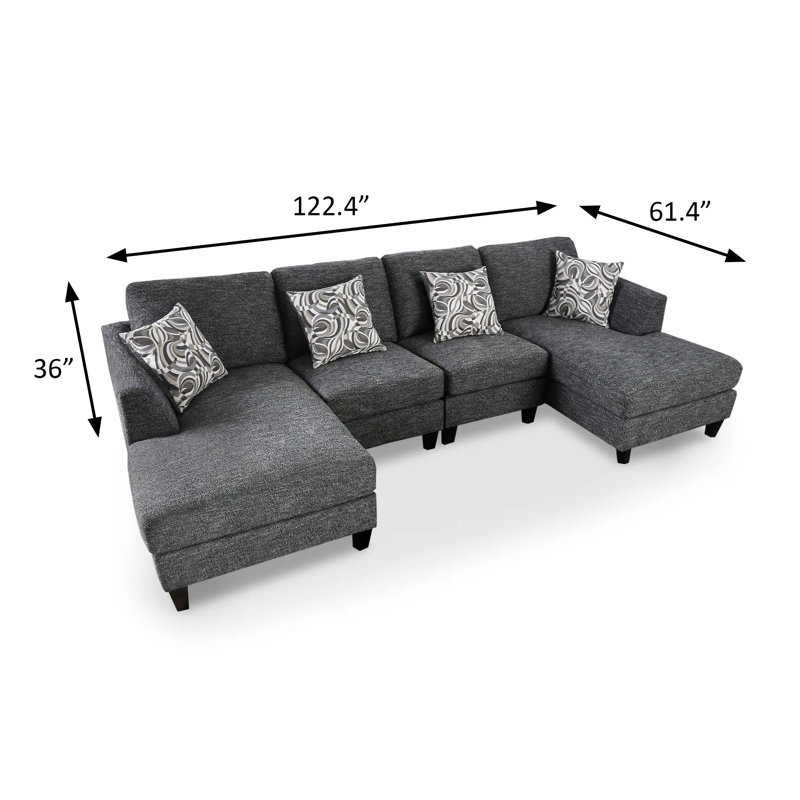 122.4" W Transitional Sectional + Ottoman, Gray