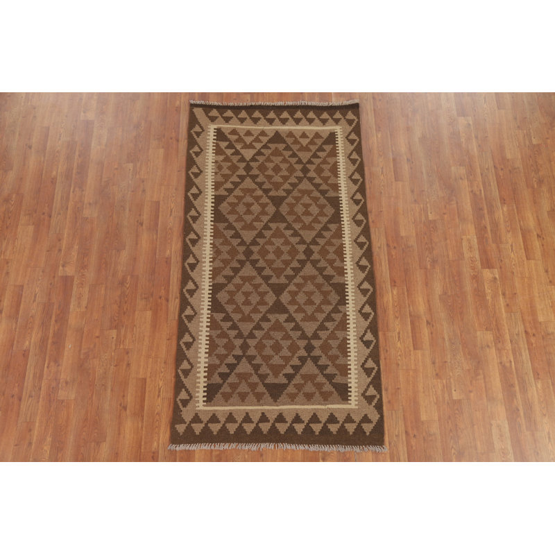 Brown Wool Kilim Oriental Runner Rug 3x7