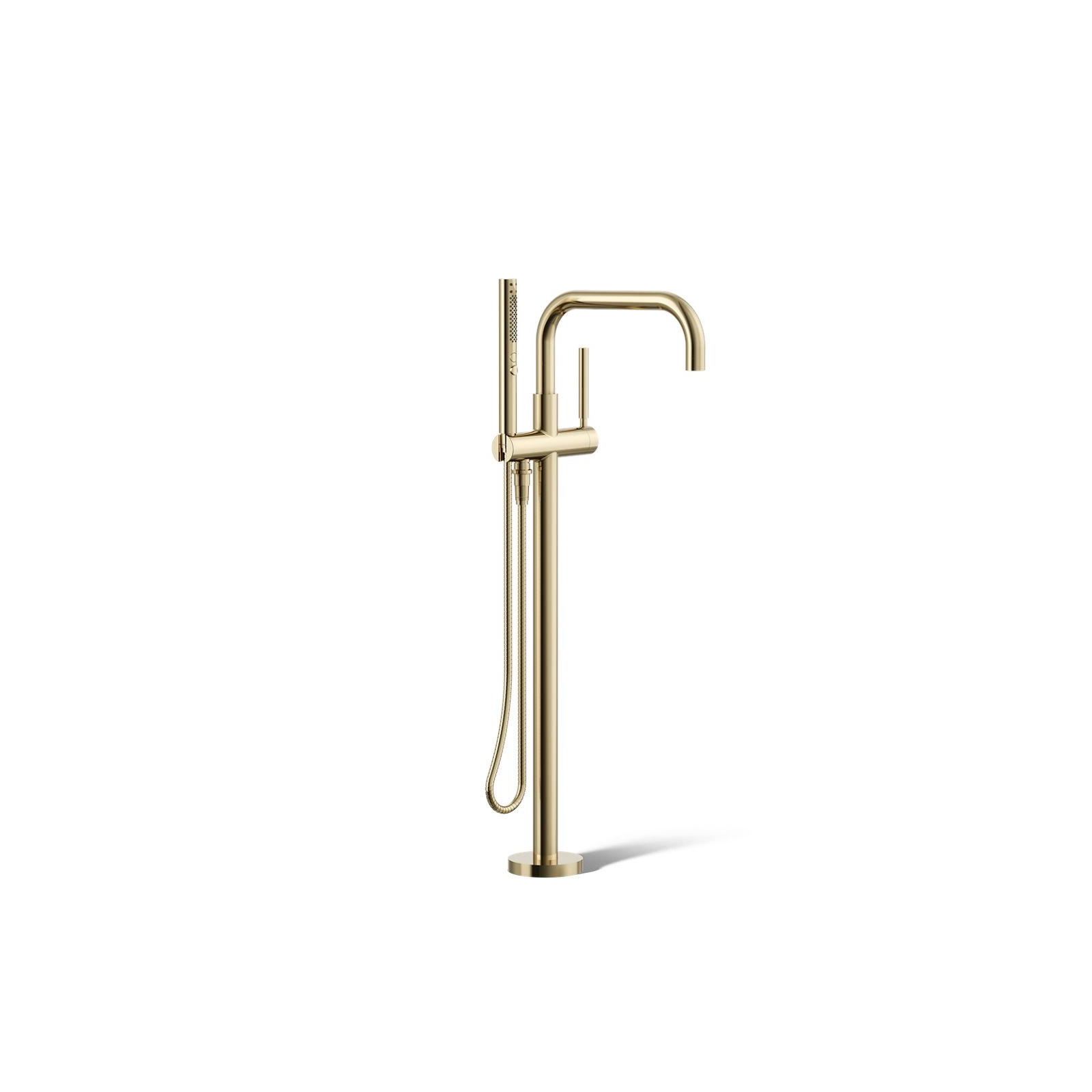 Purist Floor-Mount Bath Filler Trim with Handshower, Vibrant French Gold