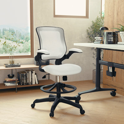  Mid-Back Mesh Ergonomic Drafting Chair with Foot Ring and Flip-Up Arms