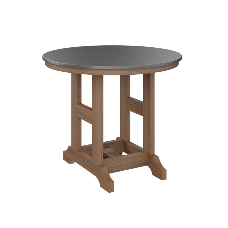 Table de bar ronde berlinoise 38 po Berlin, Acajou antique, H 39,5 po x l 38 po x P 38 po, Acier inoxydable martelé