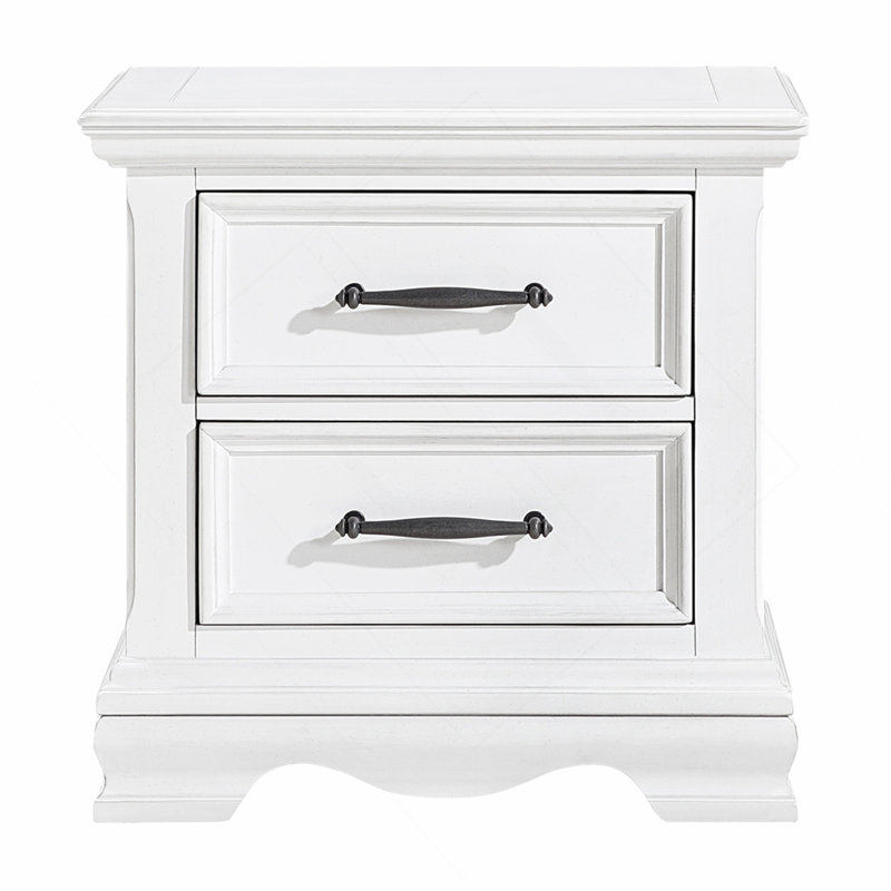 Charmante table de chevet à 2 tiroirs en bois durable avec poignées noires et table de chevet classique