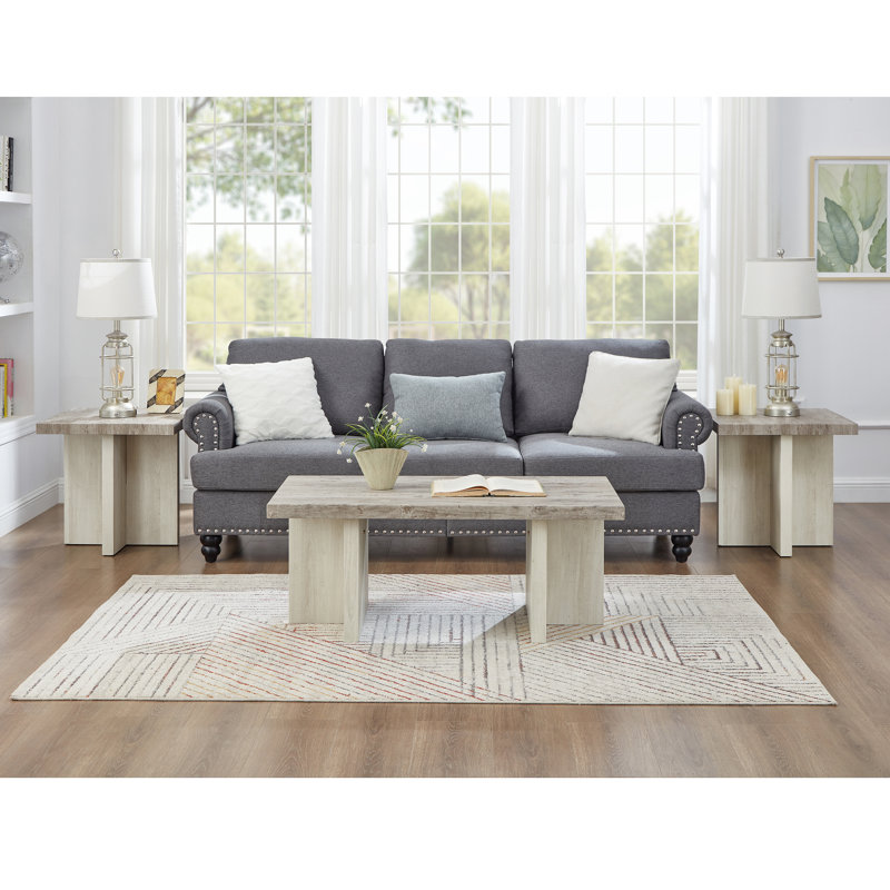 Breunig 3-Piece Coffee Table Set, Coffee Table And Two End Tables, Gray/Beige