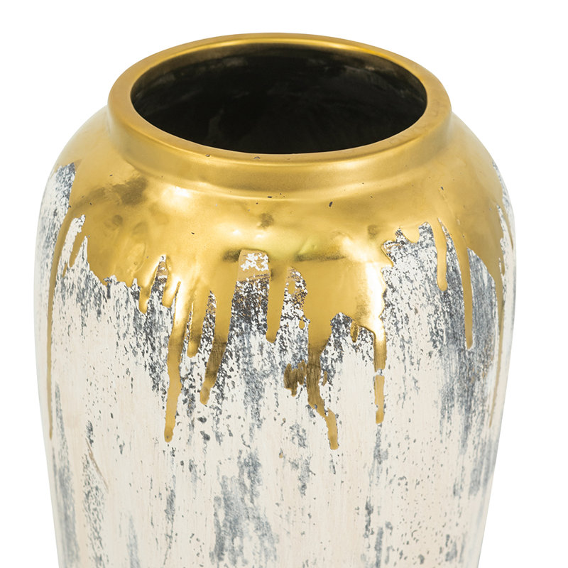 Vase à fleurs - 6,5 po de diamètre x 14 po - or / gris