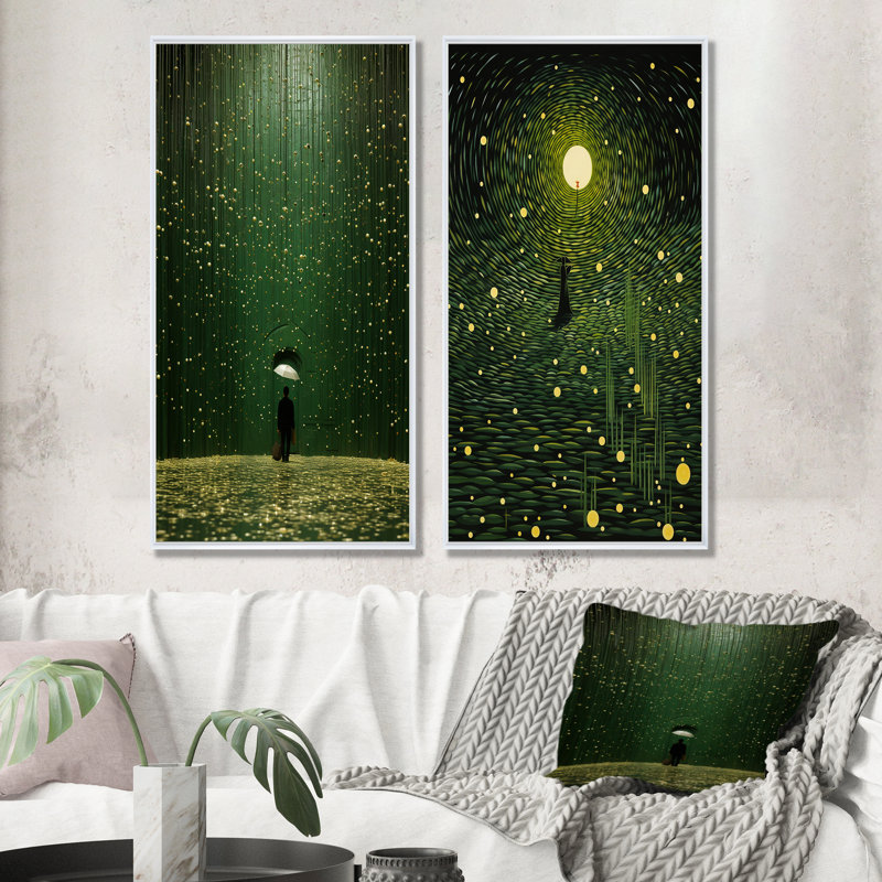 Path To The Ecology I - Ensemble de 2 décorations murales de paysages abstraits, Cadre flottant blanc, H 32 po x l 33 po