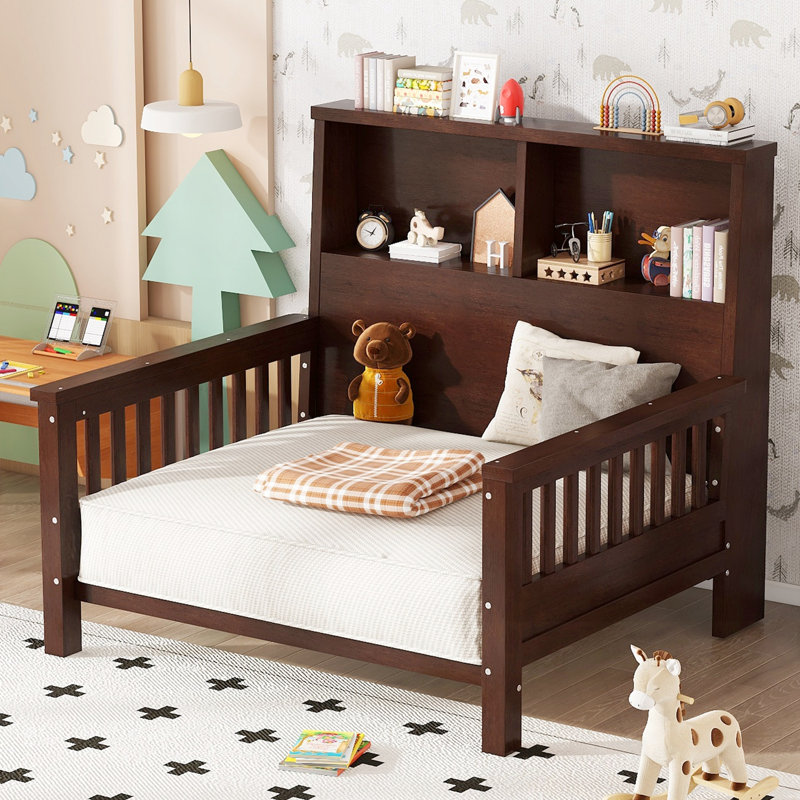 Twin Size Platform Bed with Storage Headboard, Espresso