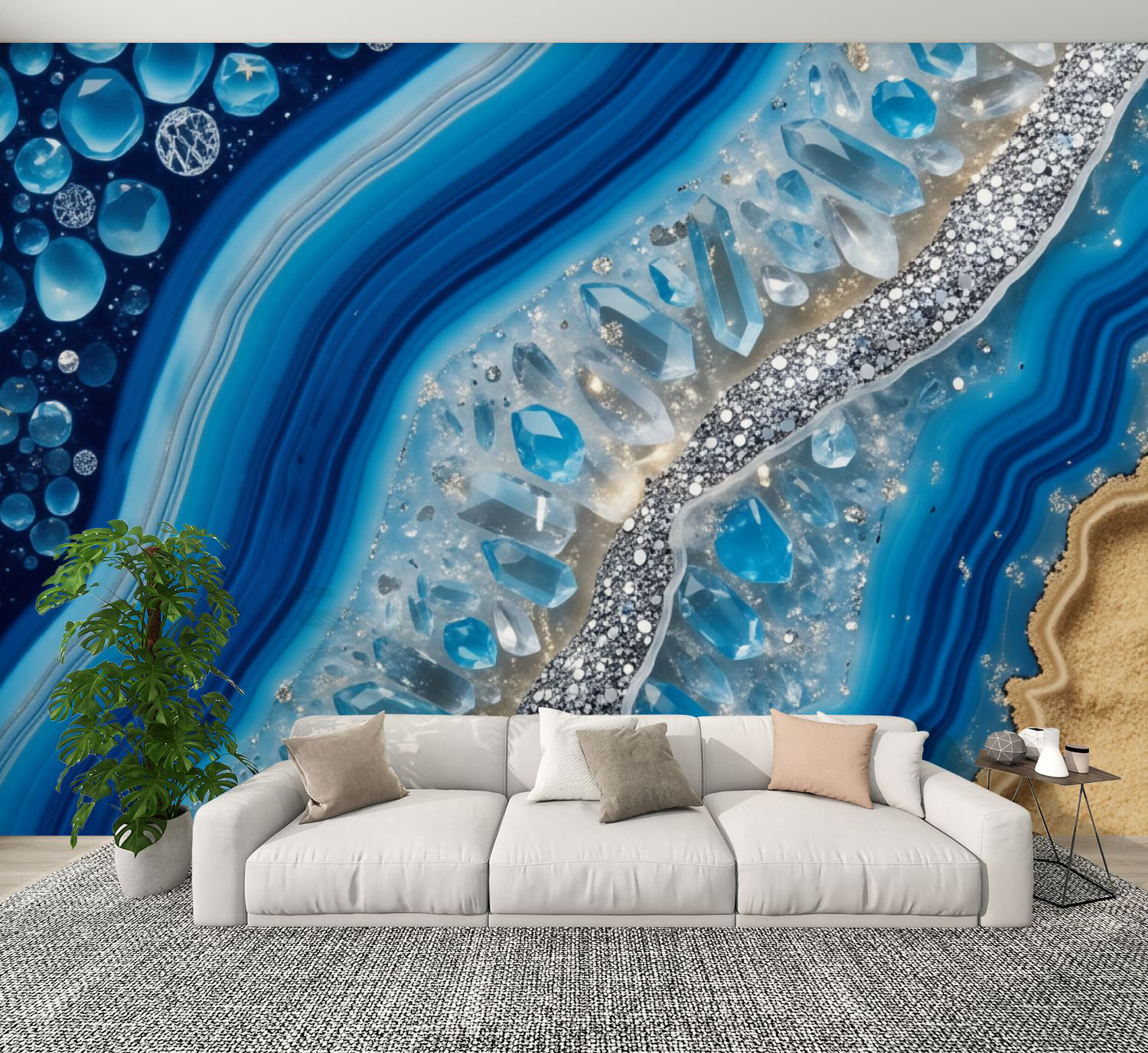 Red Barrel Studio® Peel and Stick Wallpaper Blue Crystal Geode Abstract ...