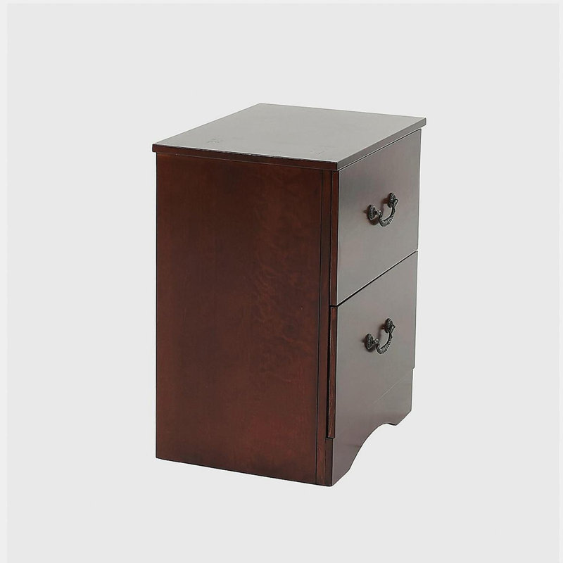 Table de chevet 2 tiroirs en bois de pin, cerisier