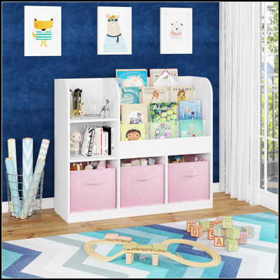 Kids Bookcase and Bookshelf, Multifunctional Organizer with 3 Collapsible Fabric Drawers for Toys and Books, Ideal for Bedrooms and Playrooms