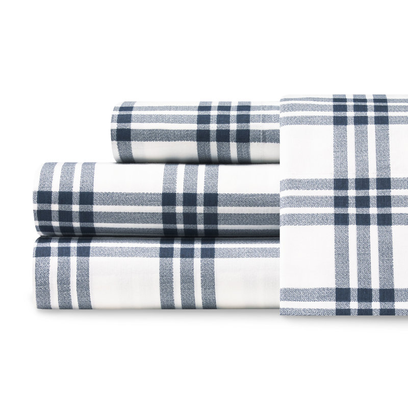 Ensemble de draps en polyester Shasta Lake, Ensemble de draps pour lit simple avec 1 taie d'or, Carreaux basiques bleus