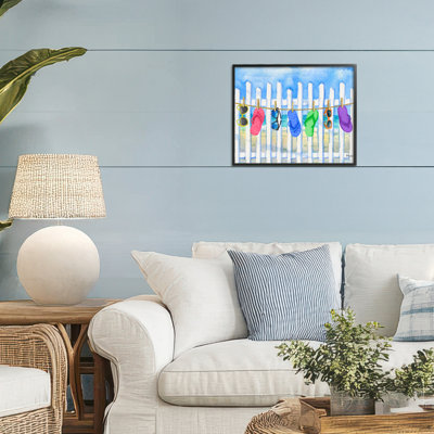 Summer Clothesline with Flip Flops Framed Giclee, design by Paul Brent