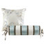 Couvre-lit très grand 5 pièces avec coussins en fausse soie, bride de lit taupe et passepoil bleu-116011390-116011392