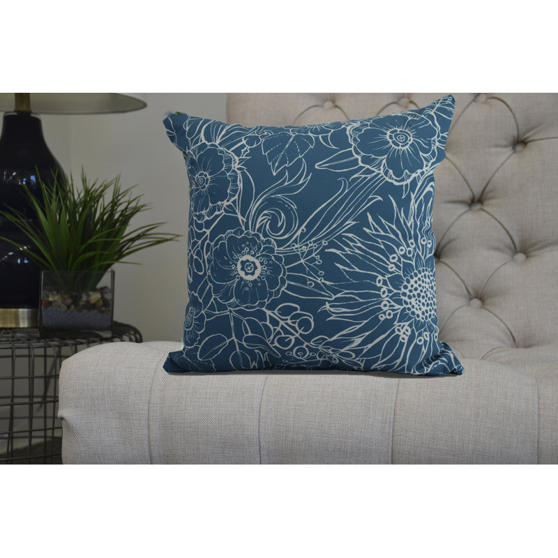 Cuban Flare Zentangle Floral Print Indoor/Outdoor Square Pillow, Square 18", Teal