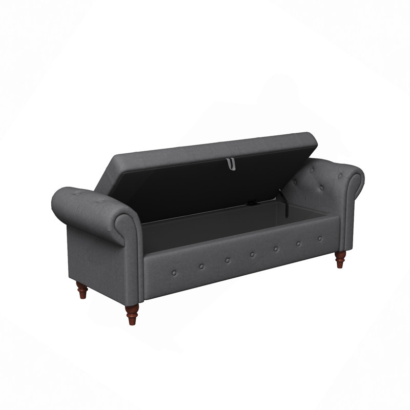 Banc de rangement Conring, banc de rangement rembourré avec repose-pieds, Gris foncé, H 24 po x l 63 po x P 22 po
