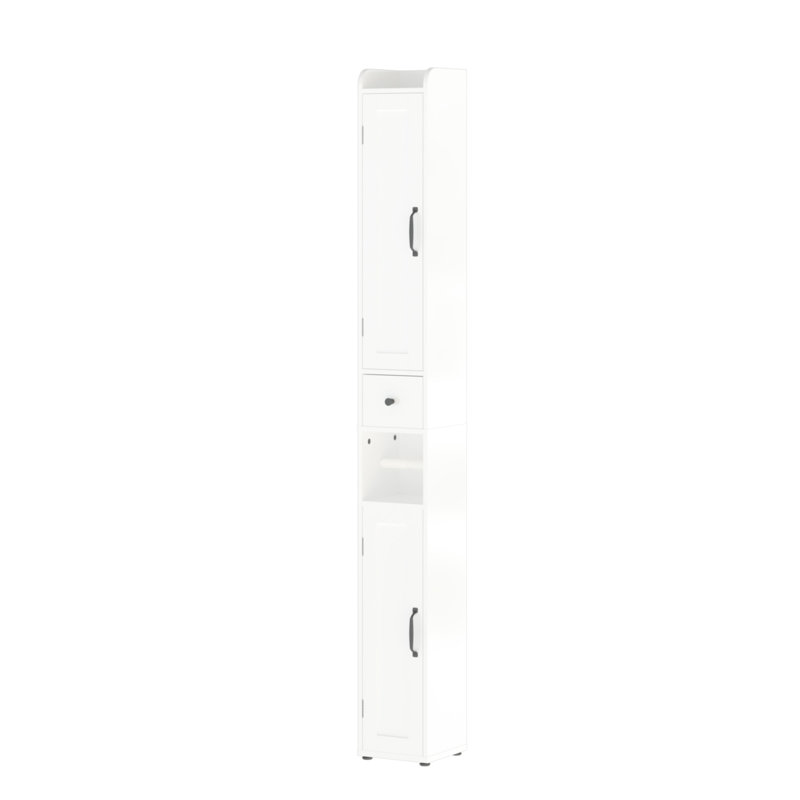66.26" Tall Freestanding 2 - Door Bathroom Cabinet With 3 Adjustable Shelves, Tip, Open Compartments, White For Bathroom, Kitchen And Living Room In Small Areas Doors, Compartments Home's Spaces