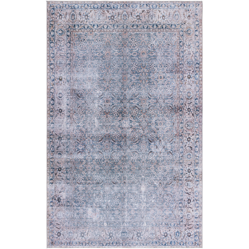 Tucson Vintage Look Machine Washable Non-Slip Area Rug in Grey/ Blue, Rectangle 183 x 274 cm