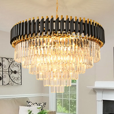 Melar 31.6'' W 17-Light Dimmable Crystal and Metal Tiered Chandelier
