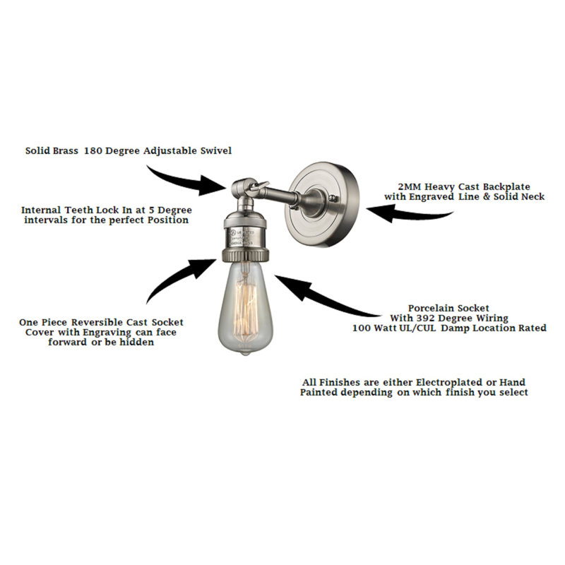 Gaspard Dimmable Bath Sconce, 6 Watt Vinage LED Bulb, Clear, Brushed Satin Nickel