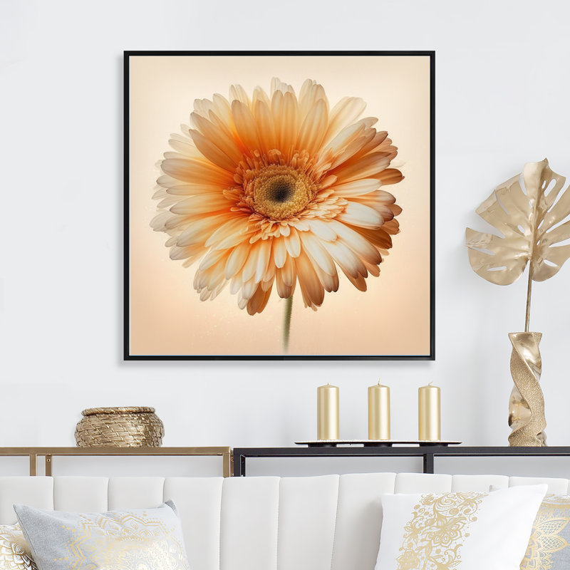 Orange Gerbera Flower V " Orange Gerbera Flower V ", 16" W x 16" H, Black Floater Framed Canvas