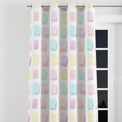 Rideaux occultant doux pour enfants - Rideau simple à œillets cubes de coton géométrique - 1 panneau