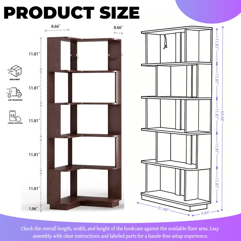 2-Piece Space-Saving Corner Bookshelf Set, Free Combination, Flexible Assembly For Home Office, Ox Blood Red