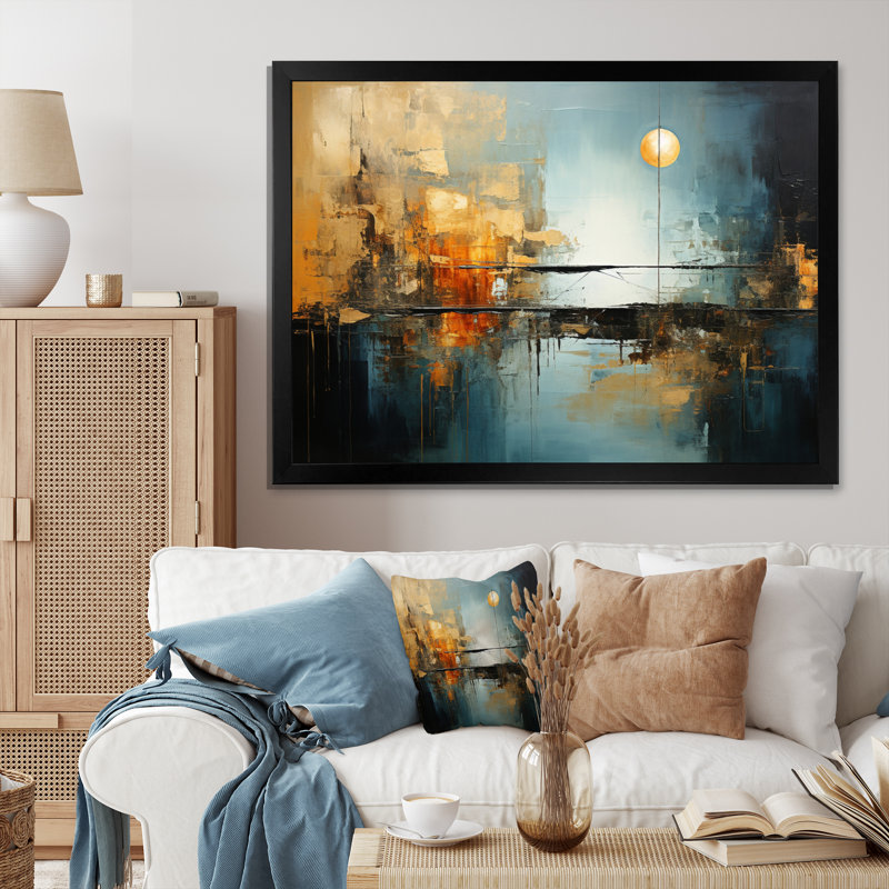 Impression sur toile Teal Orange Bold Energy I - Dams, Cadre simple noir, H 30 po x l 40 po x P 1,5 po