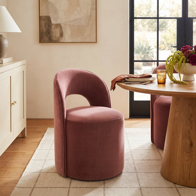 Neta Upholstered Side Chair With Caster Wheels, Falkirk Reddish Brown Velvet