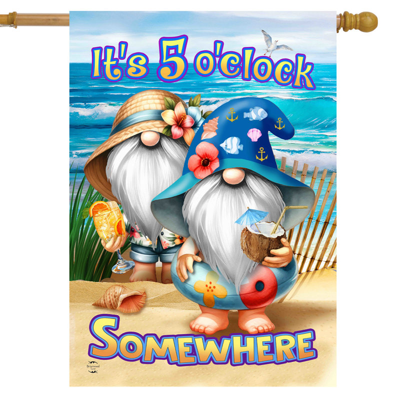 5 O'Clock Beach Gnomes House Flag